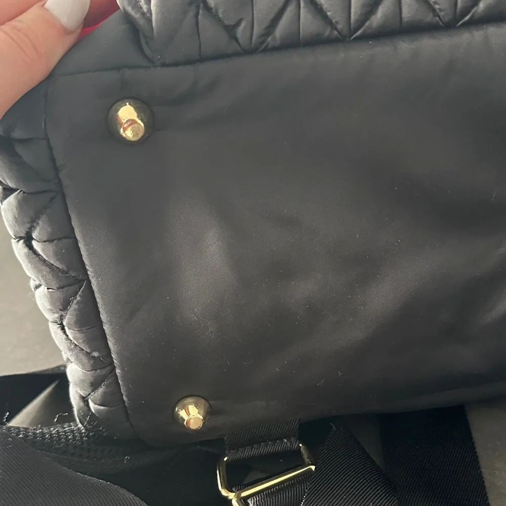 Happ Diaper Bag Black Quilted w Fur Charm & Changing Pad - Picture 5 of 8